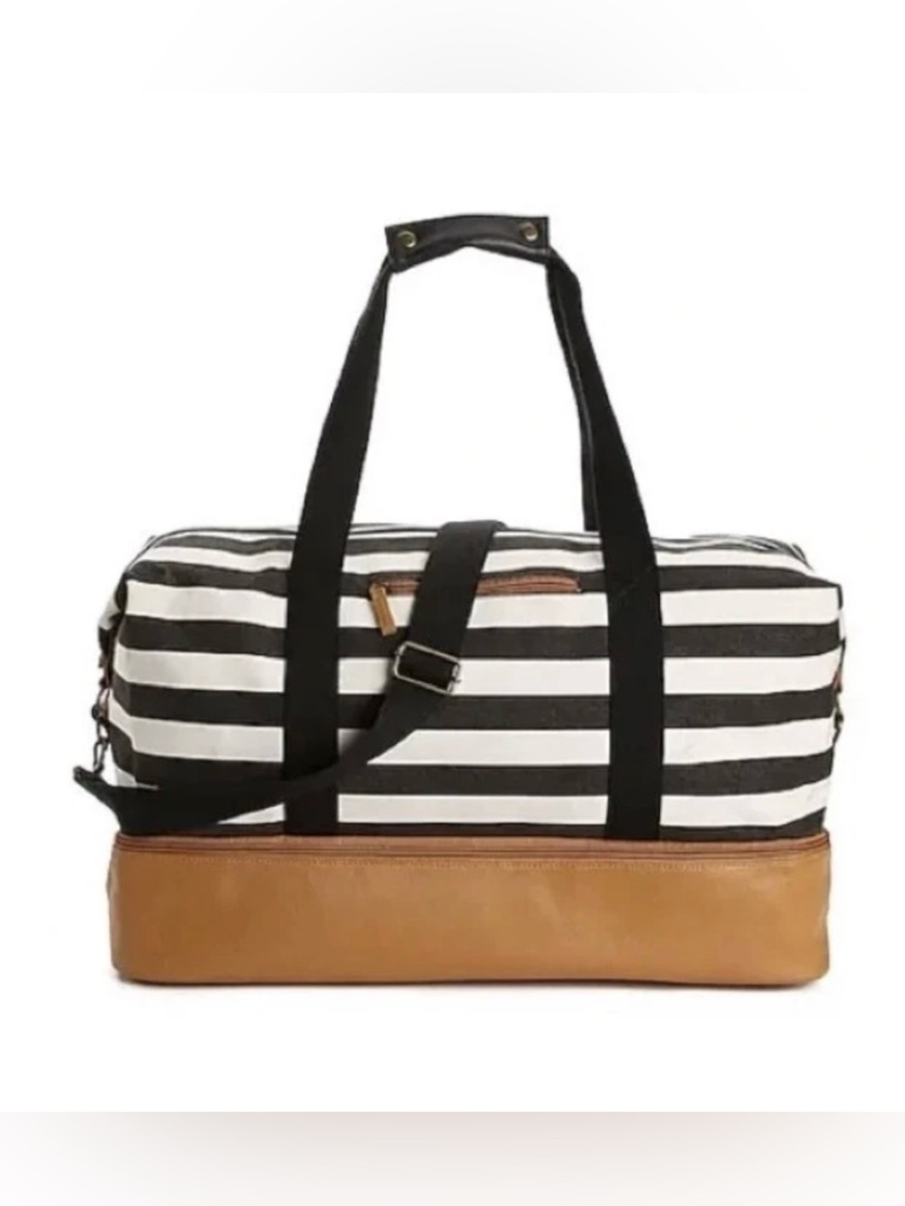 DSW XL Striped Black & White Weekender Duffel Bag W Extra Storage